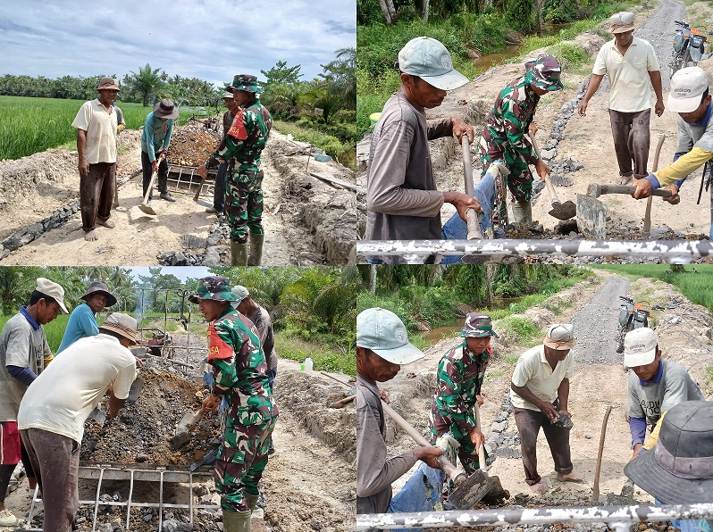 Babinsa Koramil 02/TL dan Warga Laksanakan Gotong Royong Perbaikan Jalan