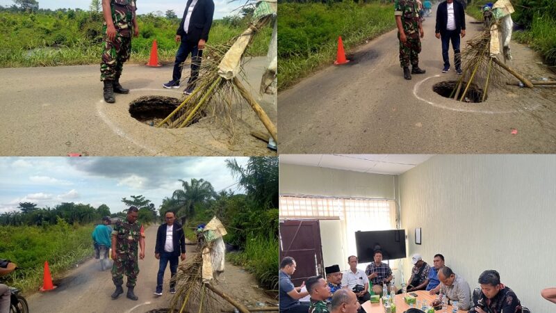 Jalan Rusak dan Berlobang, Babinsa dan Pj Kades Tinjau Desa Selat Besar