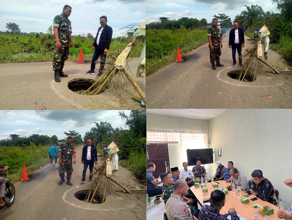 Jalan Rusak dan Berlobang, Babinsa dan Pj Kades Tinjau Desa Selat Besar