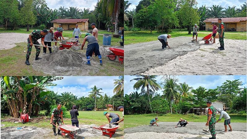 Babinsa Koramil 13/AN Bantu Masyarakat Bangun Lapangan Volly