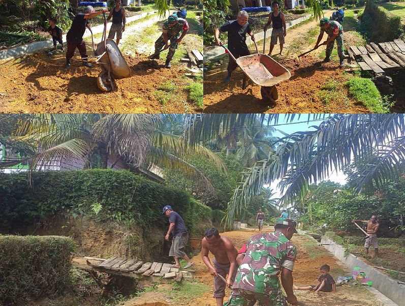 Bantu Kesulitan Rakyat, Babinsa Koramil 11/ KP Ikut Bergotong – royong Memperbaiki Jalan Rusak