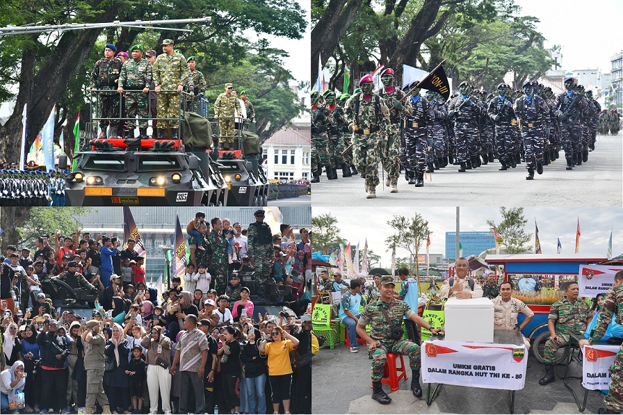 Ratusan Gerobak UMKM Sajikan Makanan Gratis di HUT ke-80 TNI Medan