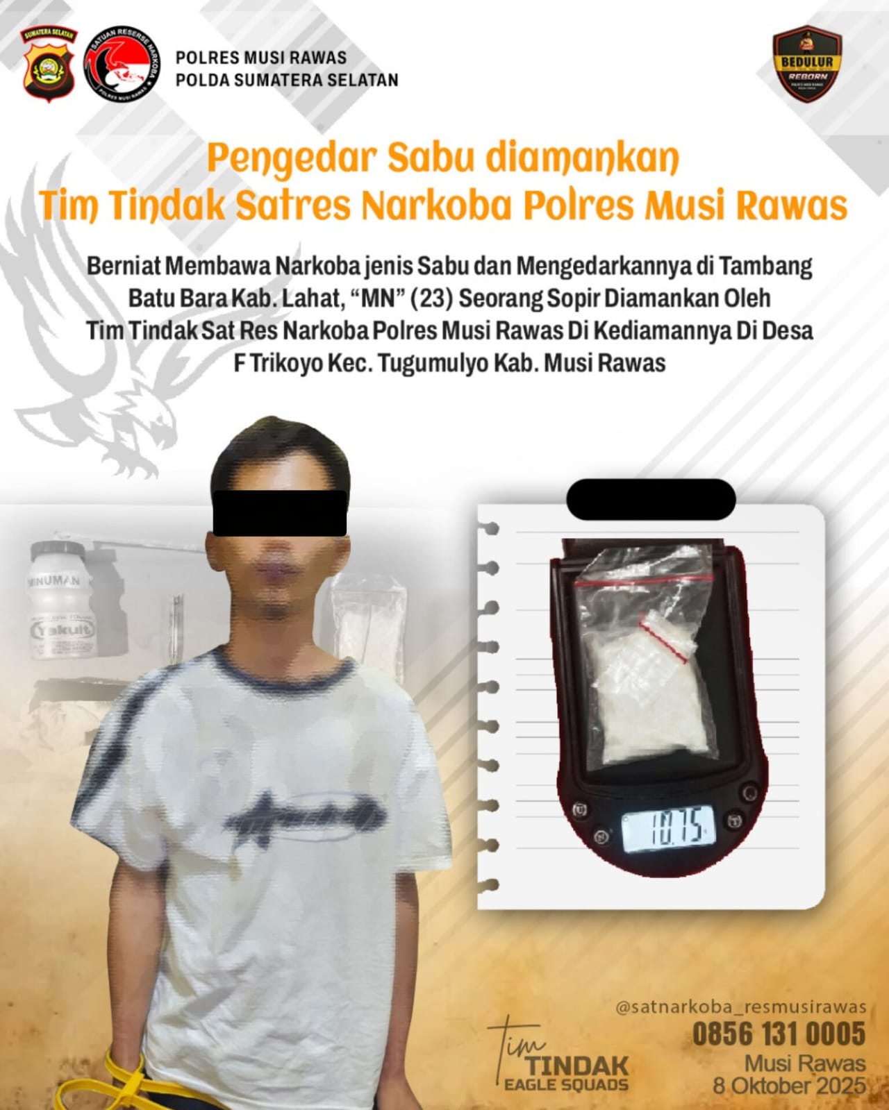 Satres Narkoba Polres Musirawas Berhasil Ungkap Kasus Peredaran Narkoba di Desa F Trikoyo