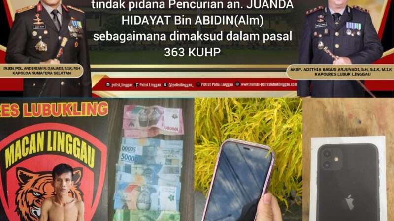 Macan Satreskrim Polres Lubuklinggau Kembali Amankan Seorang Pria JH Tindak Pidana Pencurian