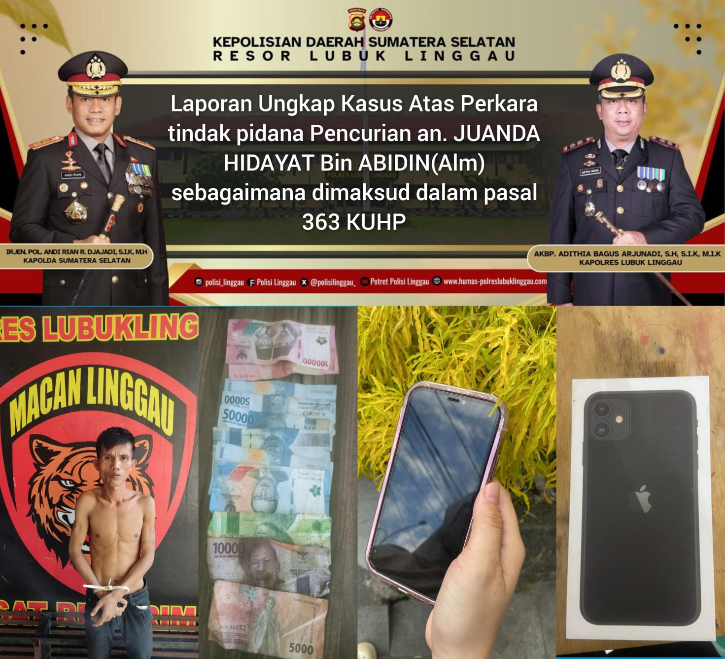 Macan Satreskrim Polres Lubuklinggau Kembali Amankan Seorang Pria JH Tindak Pidana Pencurian