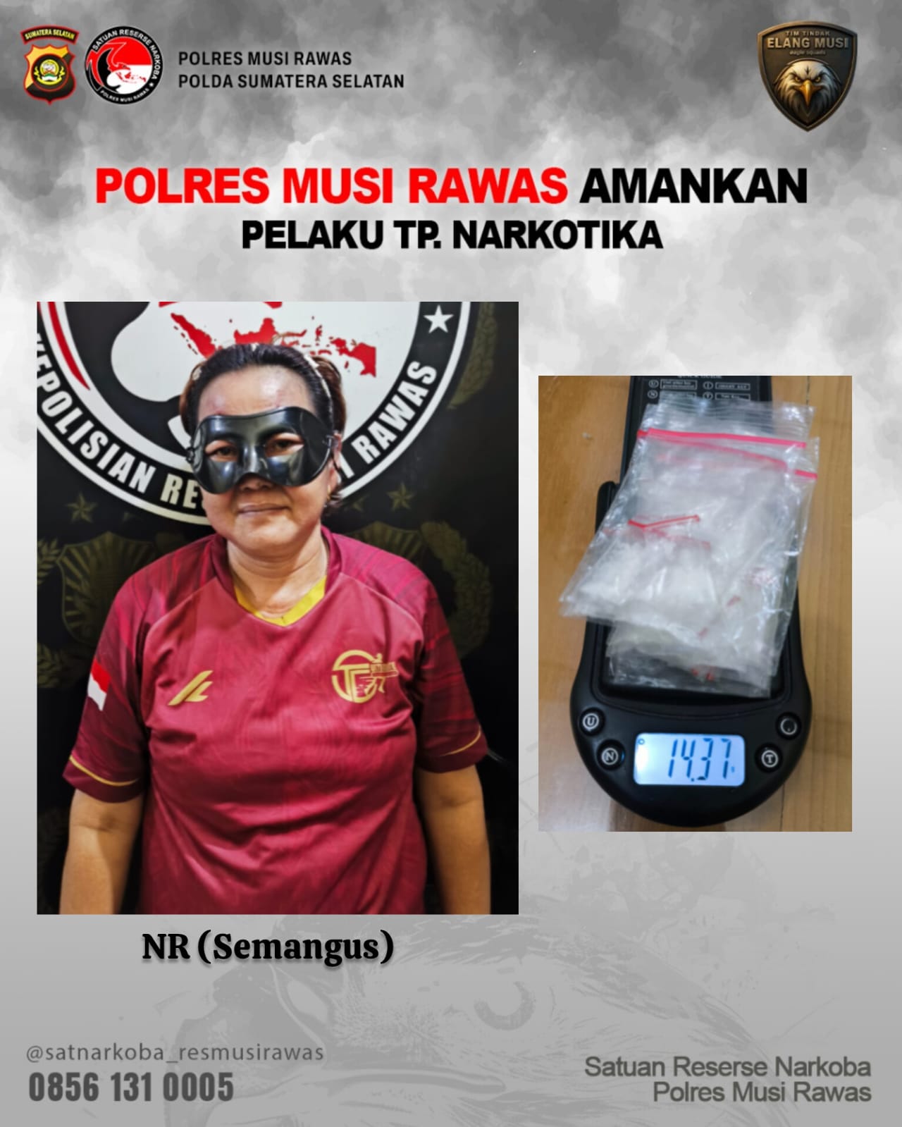 Pelaku Narkotika Jenis Sabu Seberat (brutto) 14,37 Gram Berhasil Ditangkap Satnarkoba Polres Musi Rawas