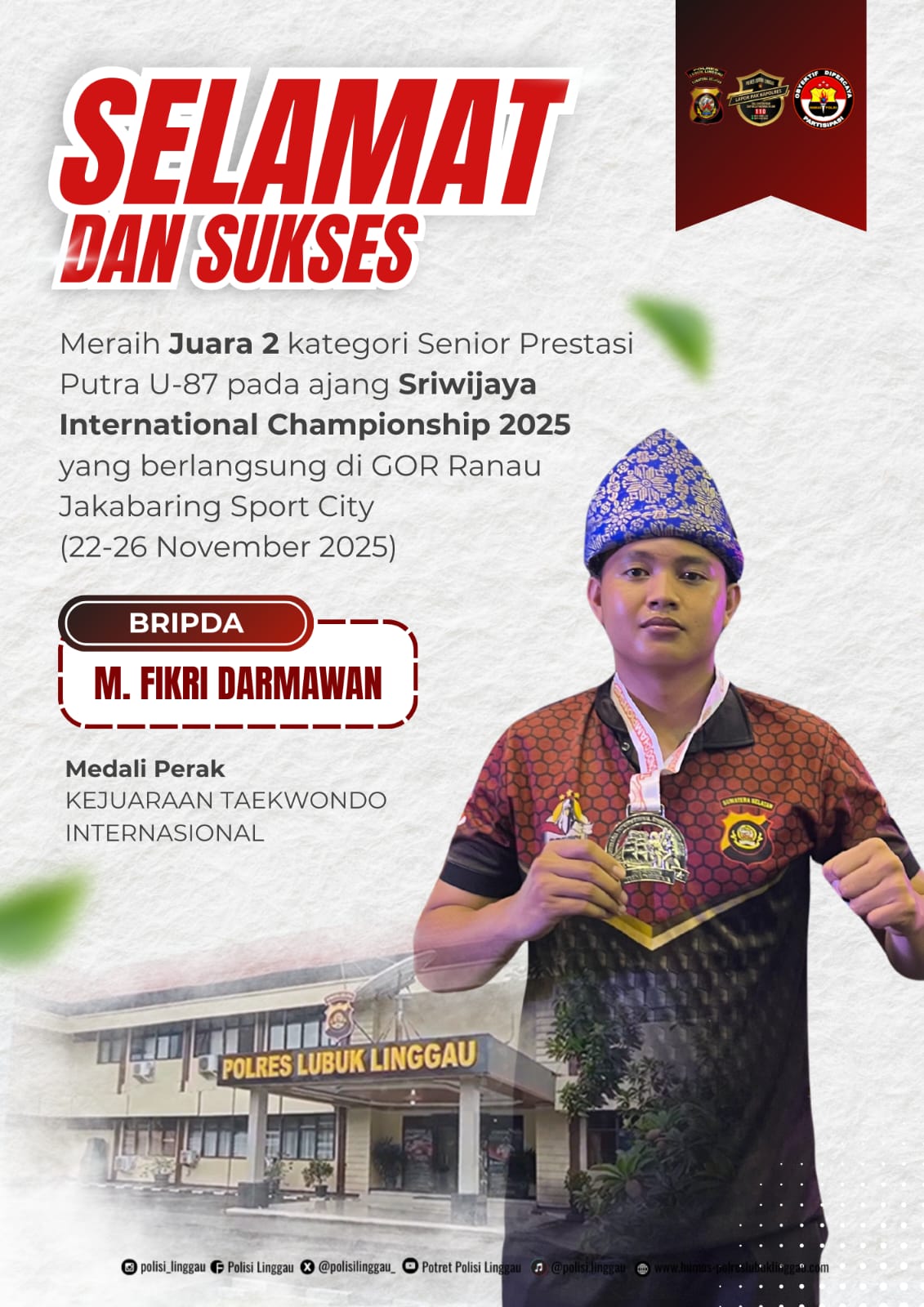 Polres Lubuk Linggau Kembali Torehkan Prestasi Membanggakan Meraih Juara II dan Medali Perak pada Kategori Senior Prestasi Putra U-87 Dalam Ajang Sriwijaya International Championship