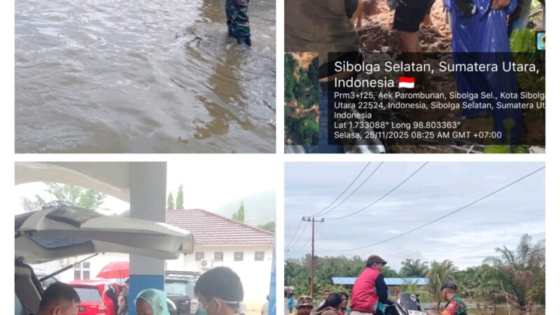 Kodim 0211/Tapteng Bantu Evakuasi Warga Terdampak Banjir di Kota Sibolga dan Tapteng