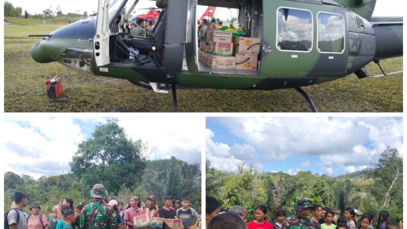 Kodam I/BB melalui Satgas Bencana Yonif 122/Tombak Sakti Airdrop Bantuan ke Dua Desa Terisolir di Taput