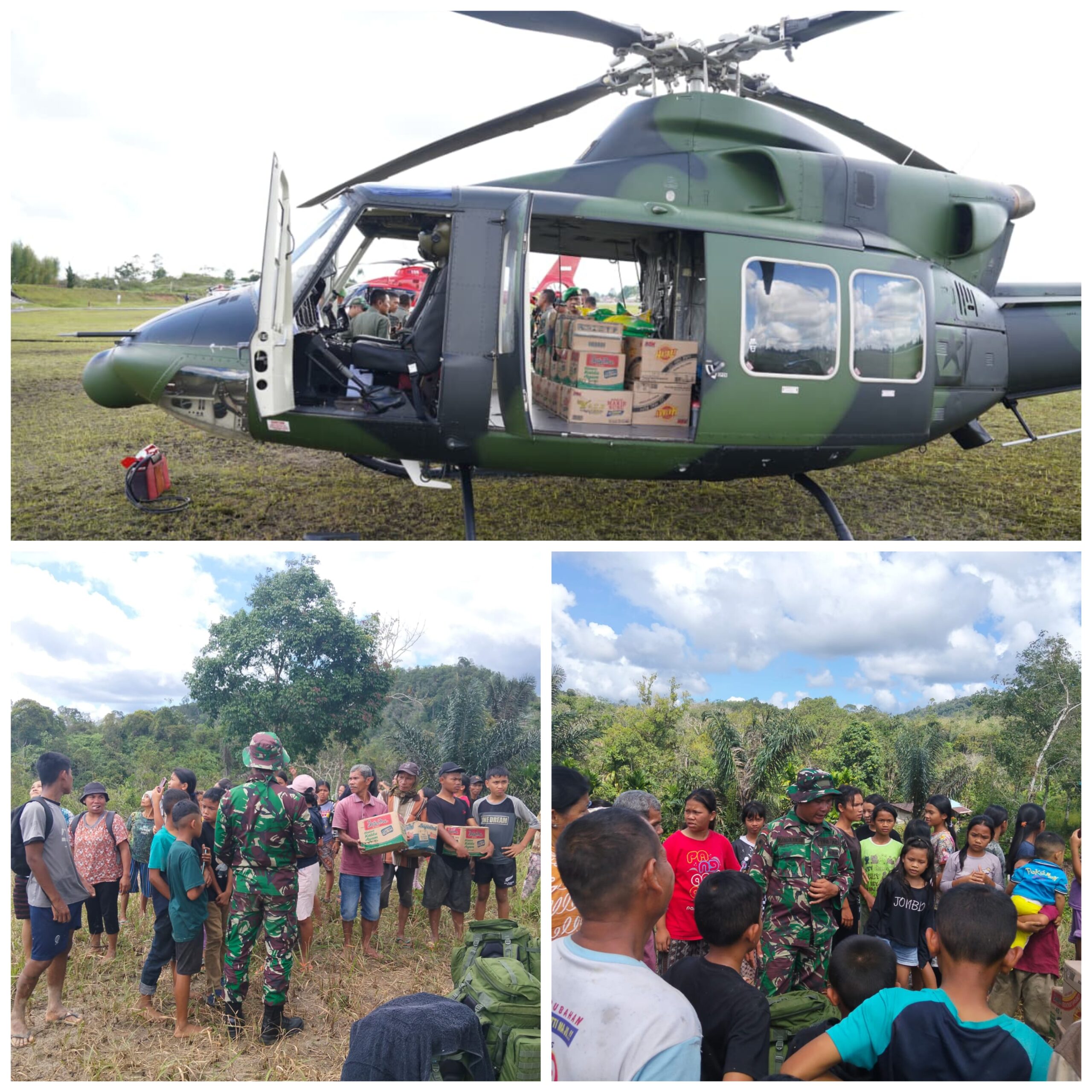 Kodam I/BB melalui Satgas Bencana Yonif 122/Tombak Sakti Airdrop Bantuan ke Dua Desa Terisolir di Taput