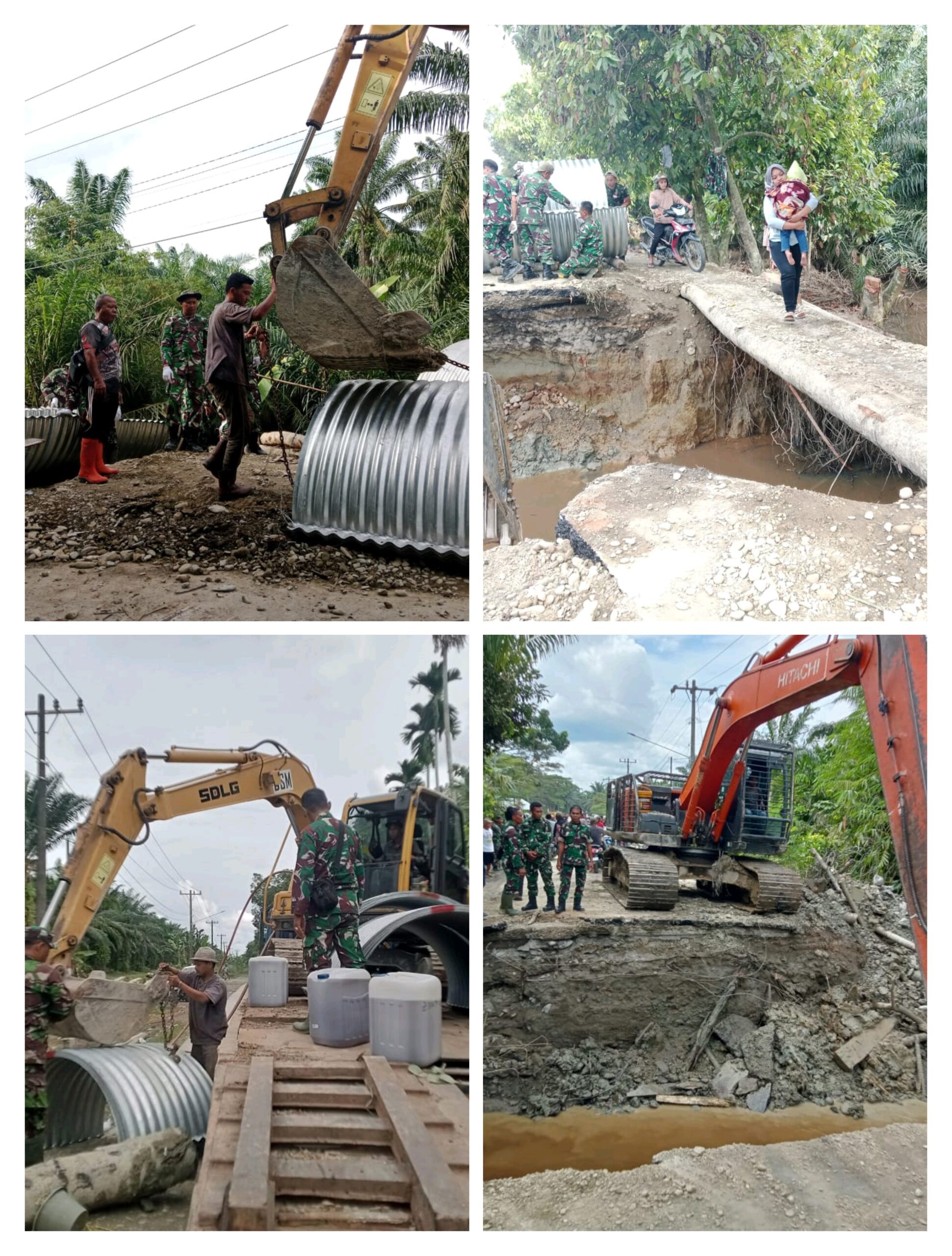 Satgas Gulbencal Kodam I/BB Bangun Jembatan Aramco di Desa Perkebunan Tanjung Beringin, Langkat