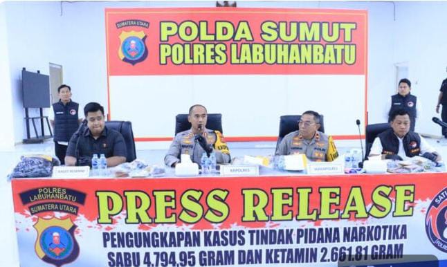 Polres Labuhanbatu Paparkan Hasil Operasi Narkoba, Barang Bukti Capai Rp7,4 Miliar