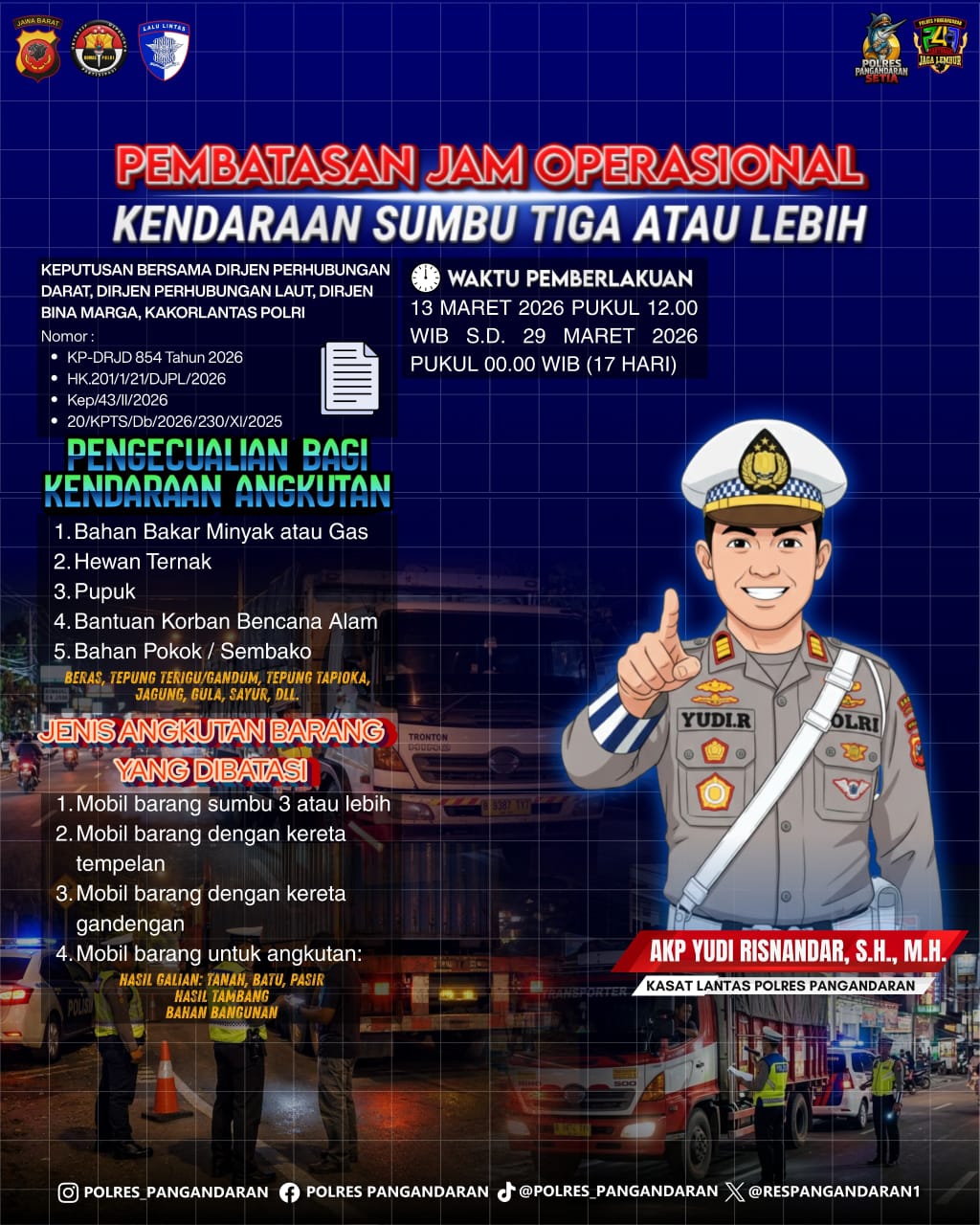 Polres Pangandaran Sosialisasikan Pembatasan Operasional Kendaraan Sumbu Tiga Selama Arus Mudik Lebaran 2026