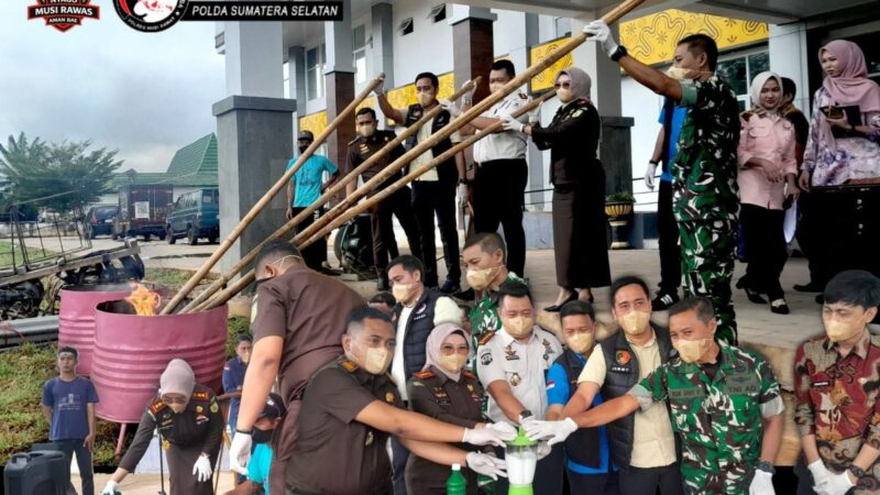 Wujudkan Wilayah Bebas Narkotika, Polres Musi Rawas Kawal Pemusnahan Barang Bukti Hasil Ungkap Kasus