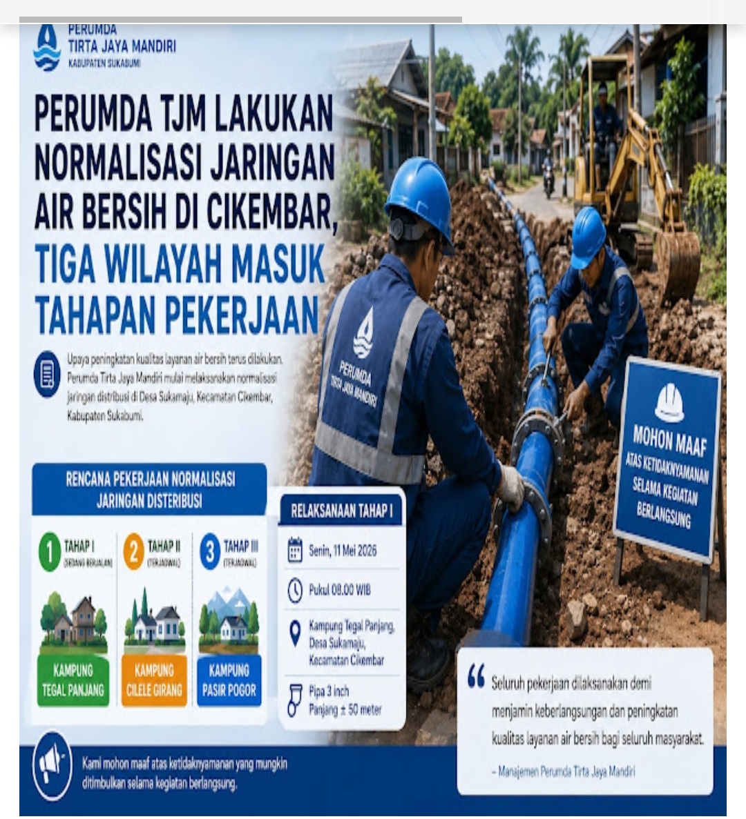 Perumda TJM Kabupaten Sukabumi Lakukan Normalisasi Air Bersih DiDesa Cikenbar