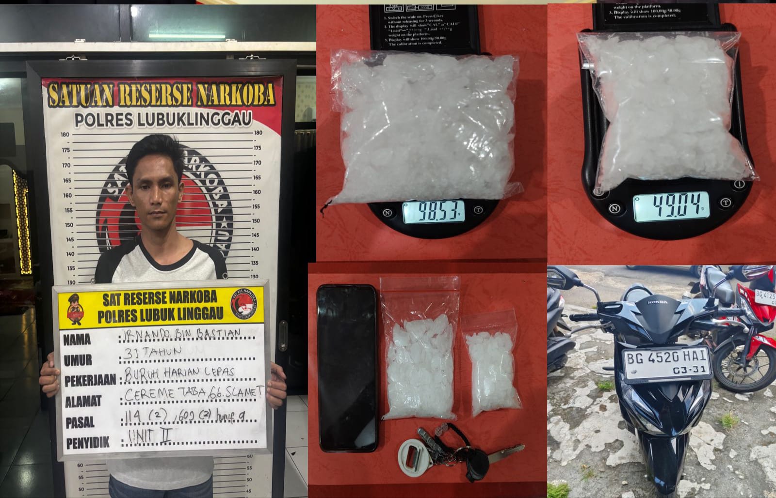 Satresnarkoba Polres Lubuk Linggau kembali Perang Terhadap Peredaran Gelap Narkotika, Petugas Amankan Seorang Buruh Inisial IR