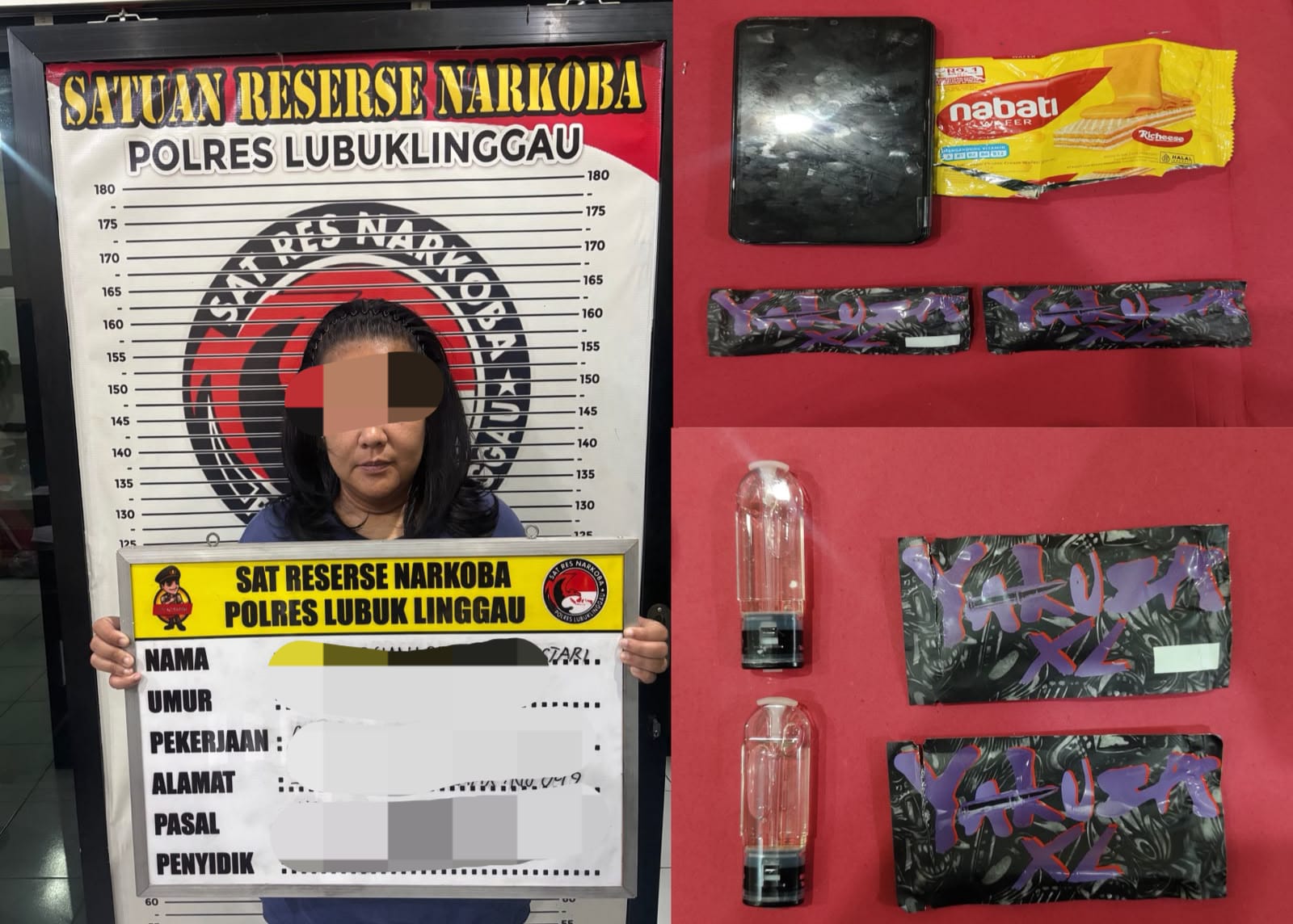 SATRESNARKOBA LUBUK LINGGAU MENANGAKAP SEORANG WANITA PENGEDAR NARKOTIKA JENIS ETOMIDATE YANG DI SEMBUNYIKAN DI DALAM VAPE.