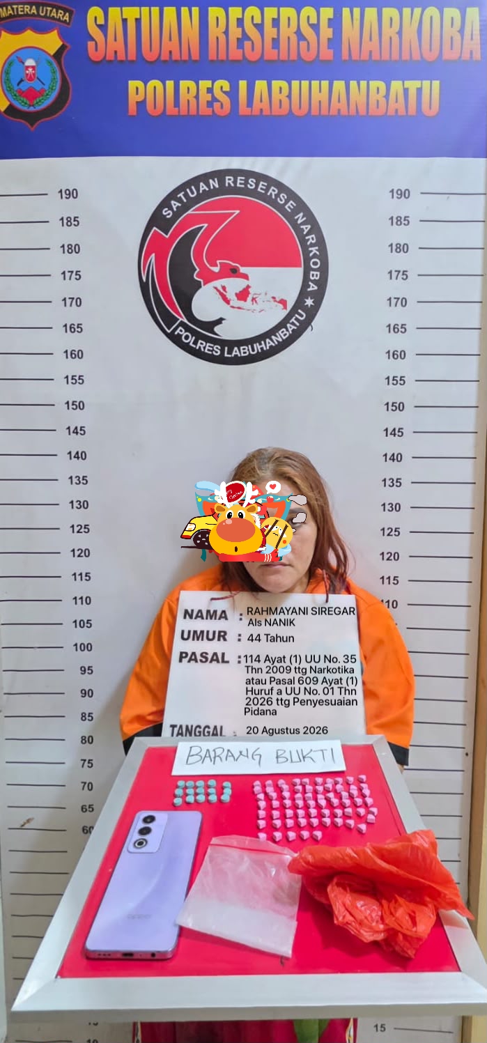 Sat Narkoba Polres Labuhanbatu Tangkap Terduga Bandar Ekstasi Seorang Wanita Paruh Baya  di THM Jalan Baru 