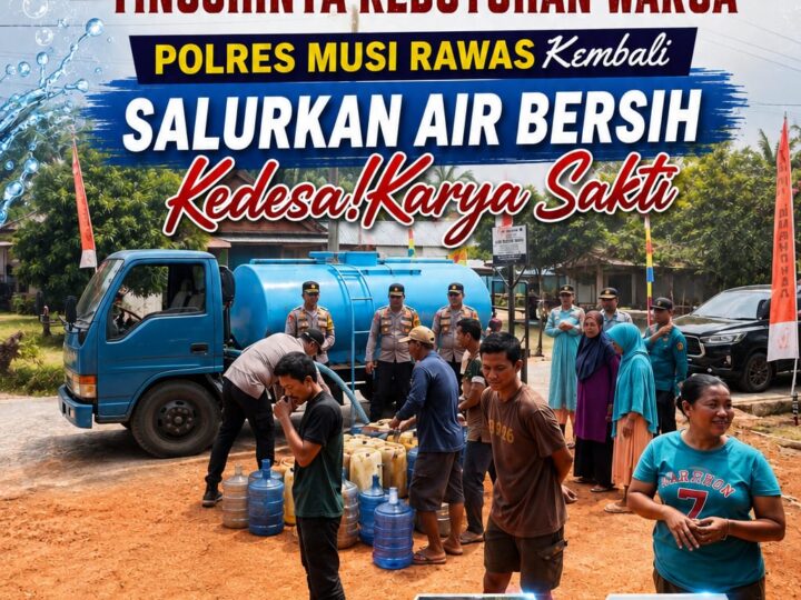 Respon Cepat Atasi Kebutuhan Warga,Polres Musi Rawas Kembali Salurkan Air Bersih untuk Warga Desa Karya Sakti yang Terdampak Kekeringan
