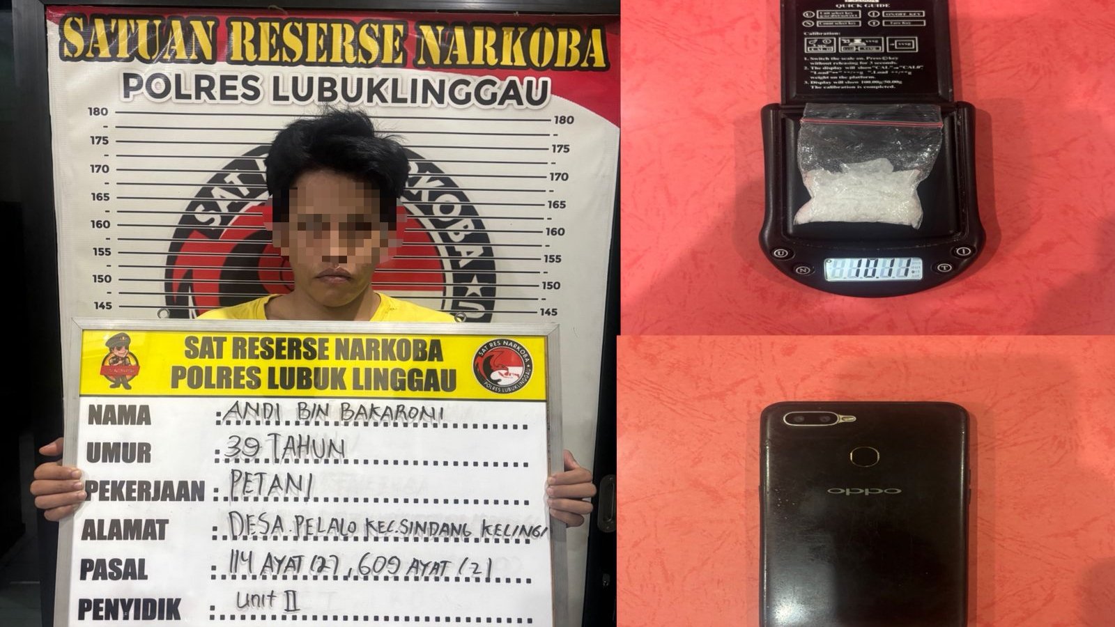 SATRESNARKOBA POLRES LUBUK LINGGAU MENGAMANKAN SEORANG TERSANGKA PENGEDAR SABU 10,11 GRAM