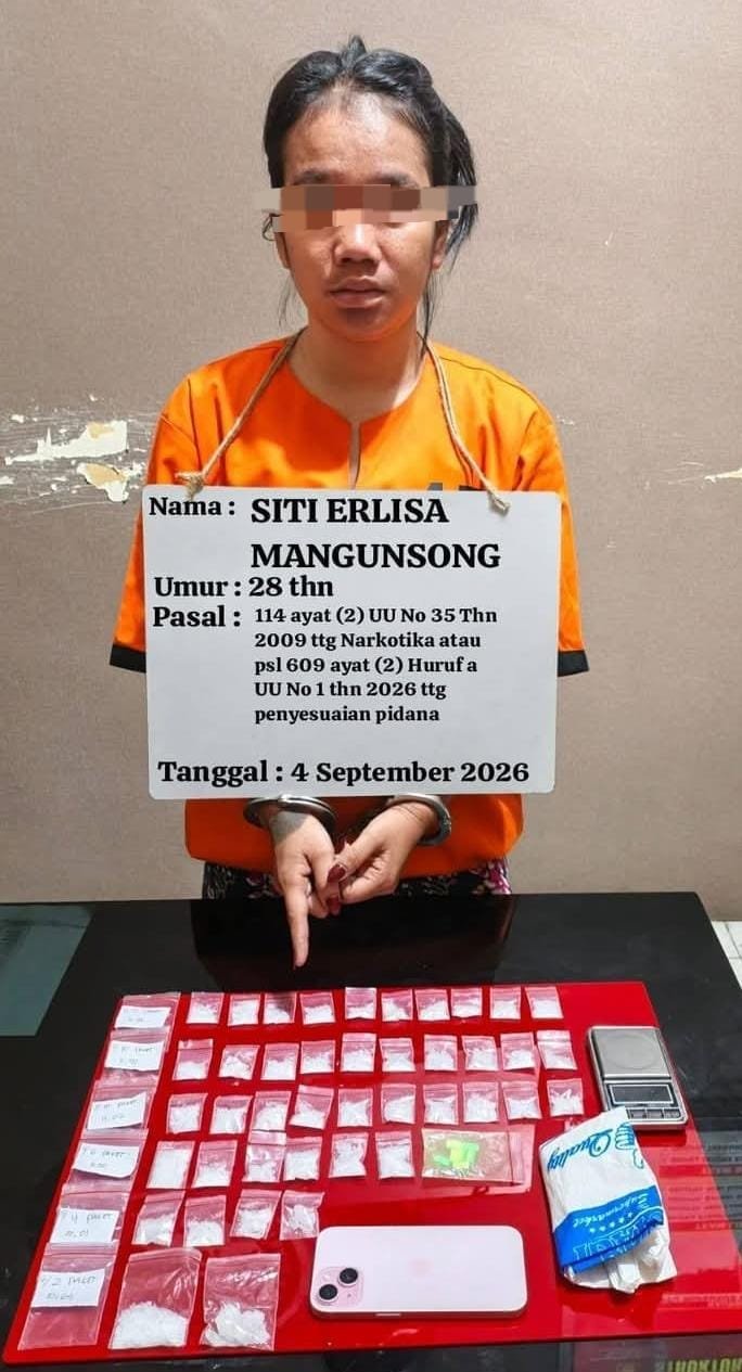 Satuan Reserse Narkoba Polres Labuhanbatu sita 62,47 gram sabu dan 7 pil Ekstasi dari wanita di marbau.