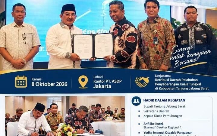Pemkab Tanjab Barat dan ASDP Teken MoU Kerja Sama Retribusi Pelabuhan Penyeberangan Kuala Tungkal