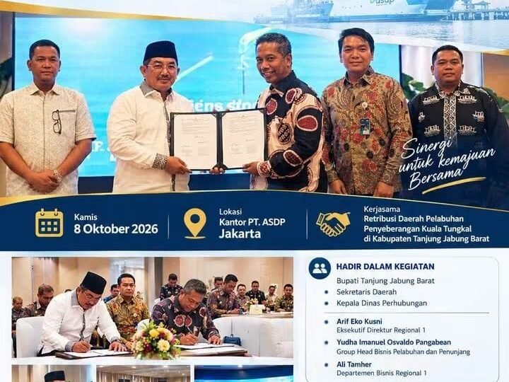 Pemkab Tanjab Barat dan ASDP Teken MoU Kerja Sama Retribusi Pelabuhan Penyeberangan Kuala Tungkal