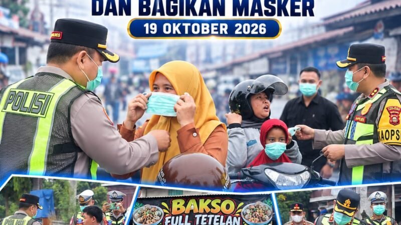 Berikan Rasa Aman dan Nyaman, Kapolres Musi Rawas Terjun Langsung Pimpin Pengaturan Lalu Lintas Pagi dan Bagikan Masker