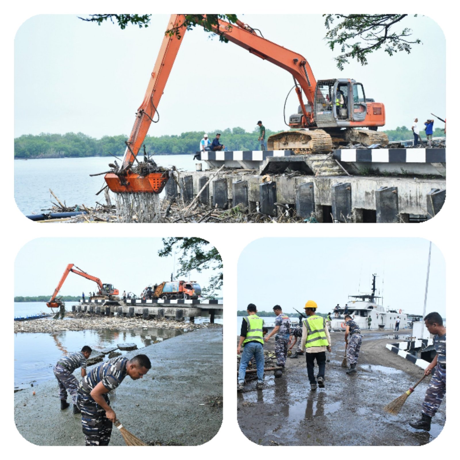 Gotong Royong Di Ujung Dermaga, Sambut Hut TNI Ke- 81 Dengan Laut Yang Bersih